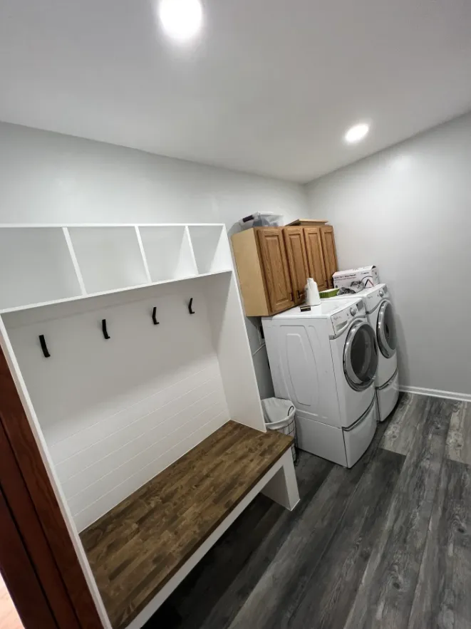 Custom mud room with built-in storage in Green Oaks